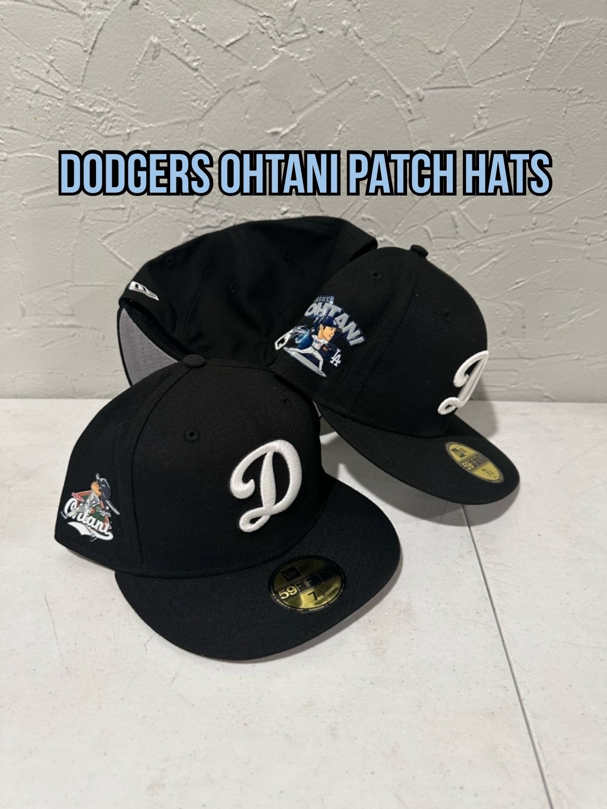 MLB New Era Los Angeles Dodgers Black White D Shohei Ohtani Edition Patch Hats Size 7 And 7 1/8