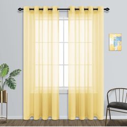 Naturall Yellow Curtains 84 Inch Length for Bedroom 2 Panels Set Grommet Window Sheer Curtains for Living Room 52x84 Inches Long