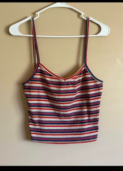Women’s Multicolor Striped Ribbed Crop Tank Top Size Large