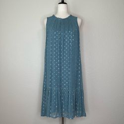 Anthropologie Natalie Flounced Blue Metallic Dress