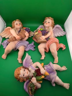 Set of 3 Cherub Angel Figurines – Harvest Theme