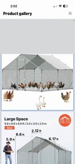 VEVOR Large Metal Chicken Coop,9.8 x 9.8 x 6.6 ft, Walk-in Chicken Run House with Waterproof Cover & Sturdy Frame, Spire Roof Poultry Cage Duck Pen fo