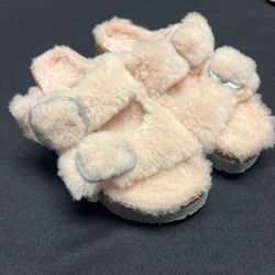 Pink Fluffy Buckle Strap Sandal Slippers