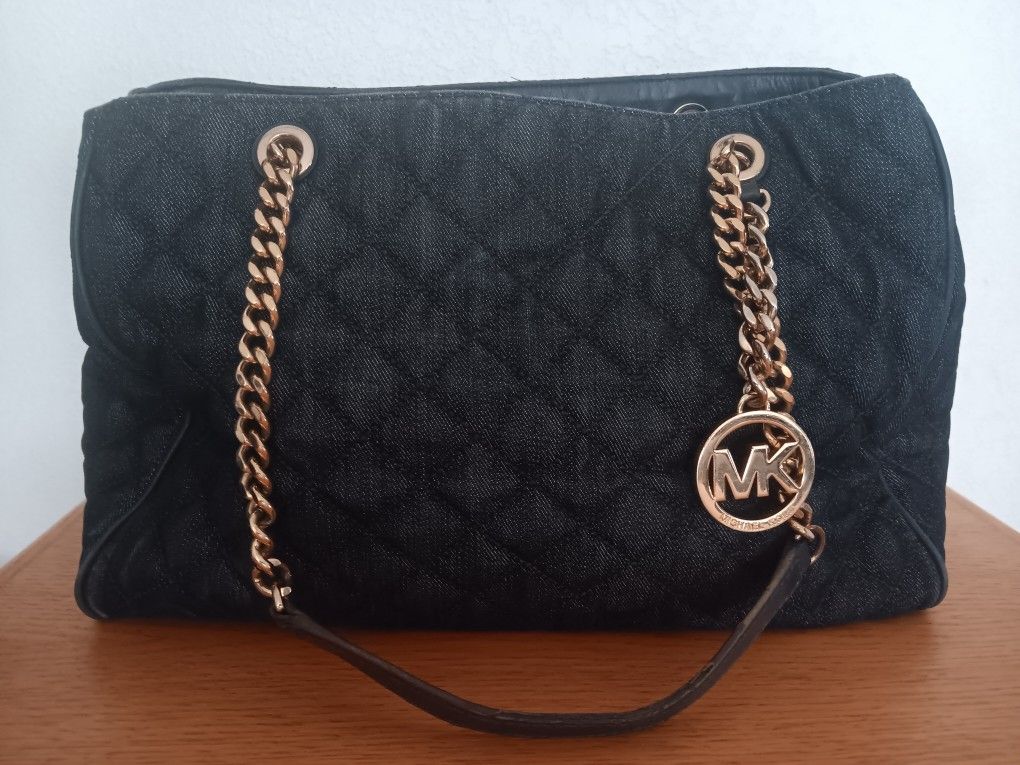 Michael Kors MK Dark Blue Denim Quilted Purse W/Gold Hardware