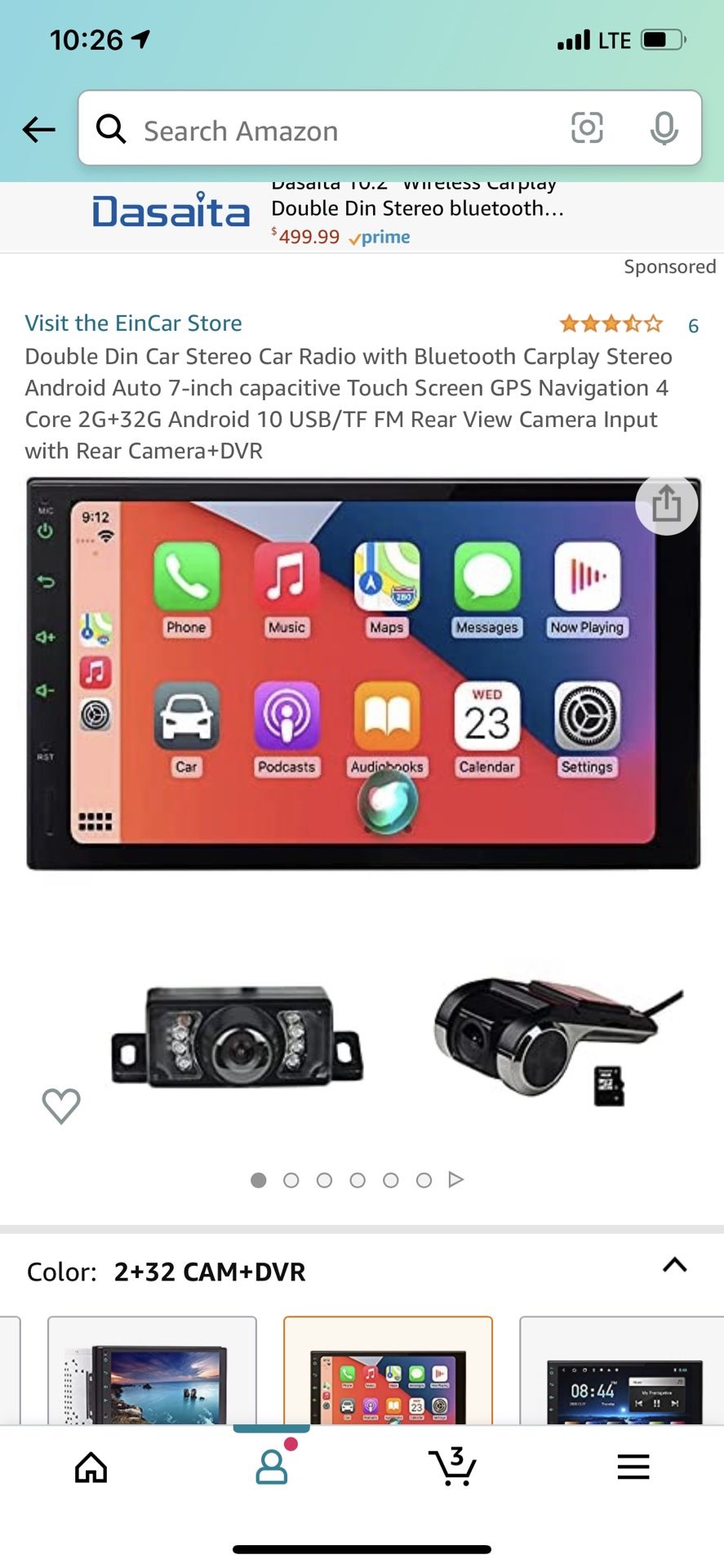 7” Double Din Eincar Head Unit . CarPlay Bluetooth Gps