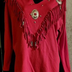 Vintage Sassa Red Fringe Long Sleeve Shirt 