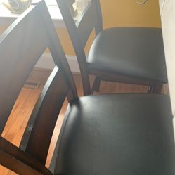 2 Leather Wood Chairs