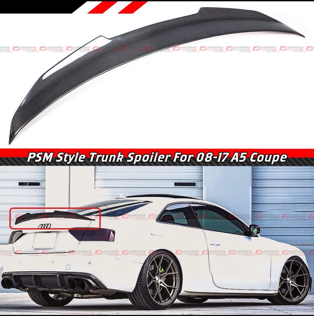 FOR 2008-2017 AUDI A5 2DR COUPE PSM HIGHKICK STYLECARBON FIBER TRUNK LID SPOILER
