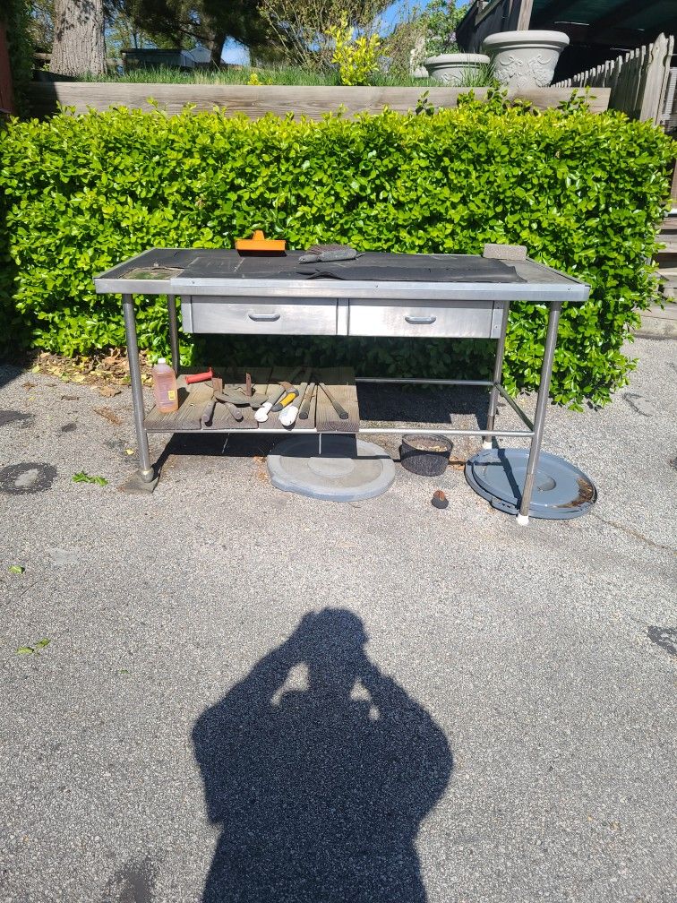 Stainless Steel Metal Table With Drawers