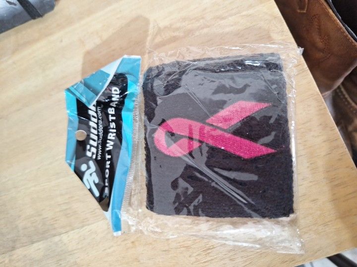 Suddora Sport Wristband Black With Pink Breast Cancer Awareness Ribbon New Sealed