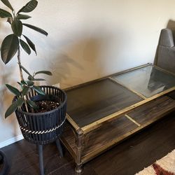 Vintage MCM Brass And Glass Rectangular Coffee Table 