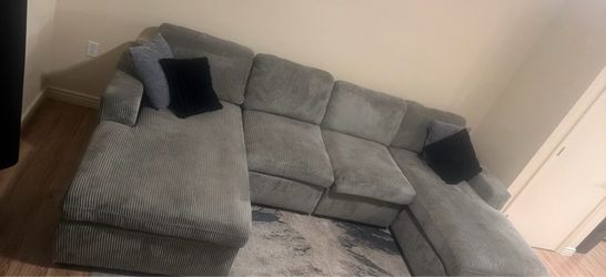 Gray Corduroy Sectional Sofa with Chaise
