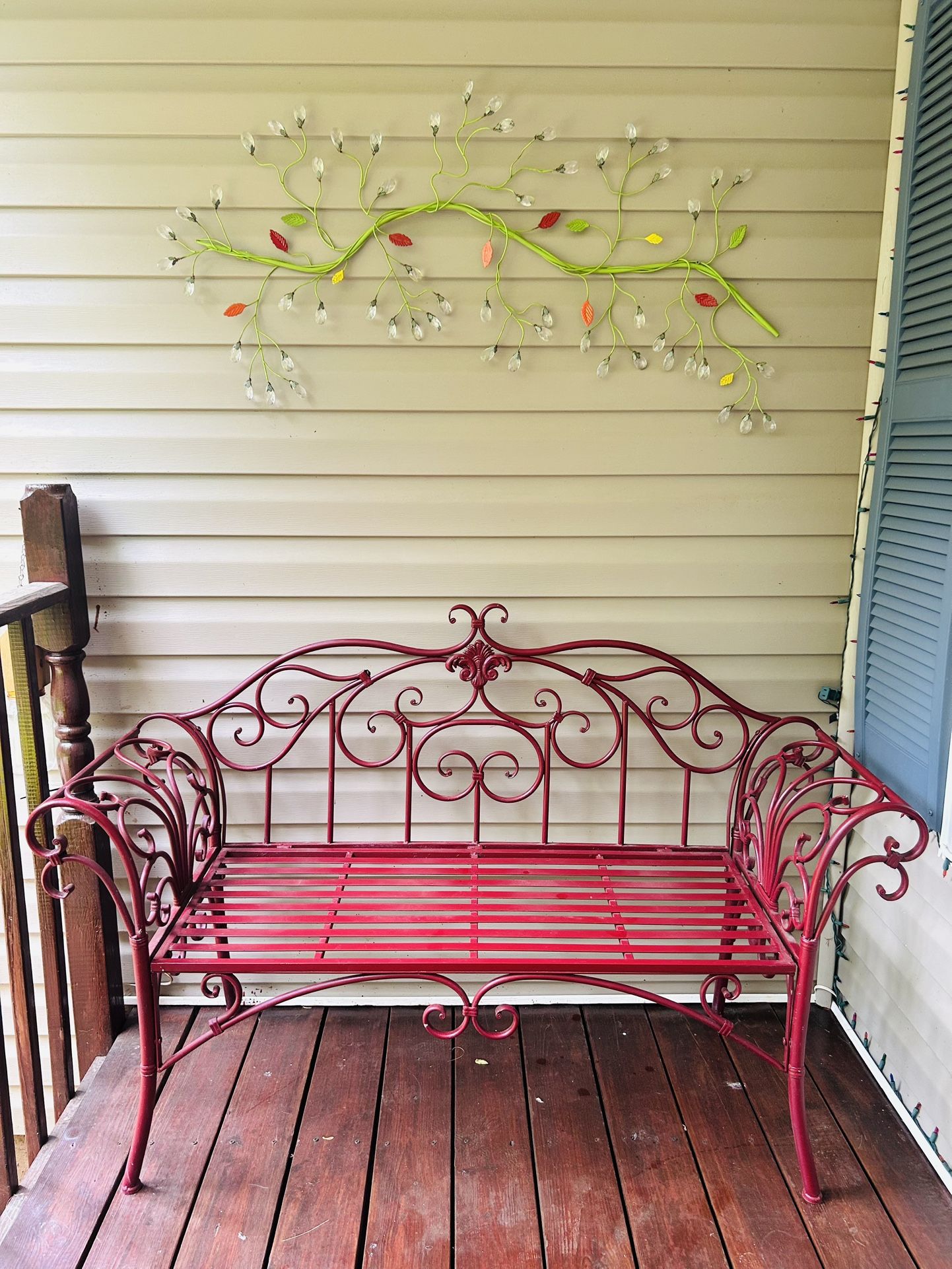 Ornate Wrought Iron Bench with Cushion