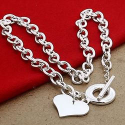 Ladies Link Heart Charm Necklace 