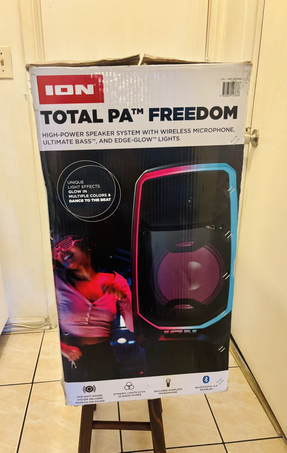 ION Total PA Freedom 650W Speaker System with Wireless Mic β Bluetooth Party PA, Edge-Glow Lights