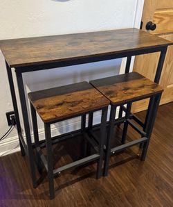 Bar-Height Console Table + 2 Stools – Rustic Wood & Black Metal $175 OBO