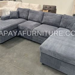 New Dark Grey Sectional TWO CHAISE Sofa Couch Double Chaises Fabric Large 120”