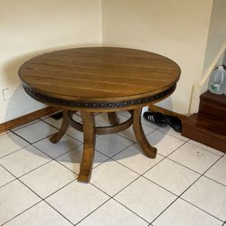 Elegant Round Wood Dining Table +2 Faux Leather Chairs 