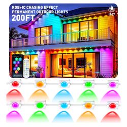 200FT Permanent Outdoor Lights, Smart RGB+IC Eaves Lights for House, App & Remote Control, LED Roofline Lights, Waterproof Exterior House Lights for Y