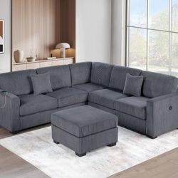 Brand New Grey Sectional Sofa w Ottoman 