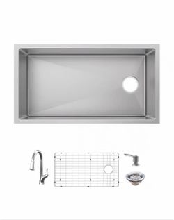 Glacier Bay Tight Radius 36 in. Undermount Single Bowl 18 Gauge Stainless Steel Kitchen Sink with Pull-Down Faucet