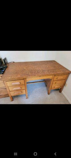 Antique 19th Century Solid Oak Wood Desk With Dovetailing