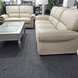 Brand New Biege Real Leather Sofa + Loveseat 2PCs Set