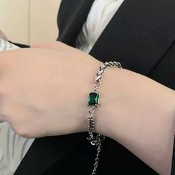 925 Sterling Silver Green Stone Women's Bracelet Band Gift 