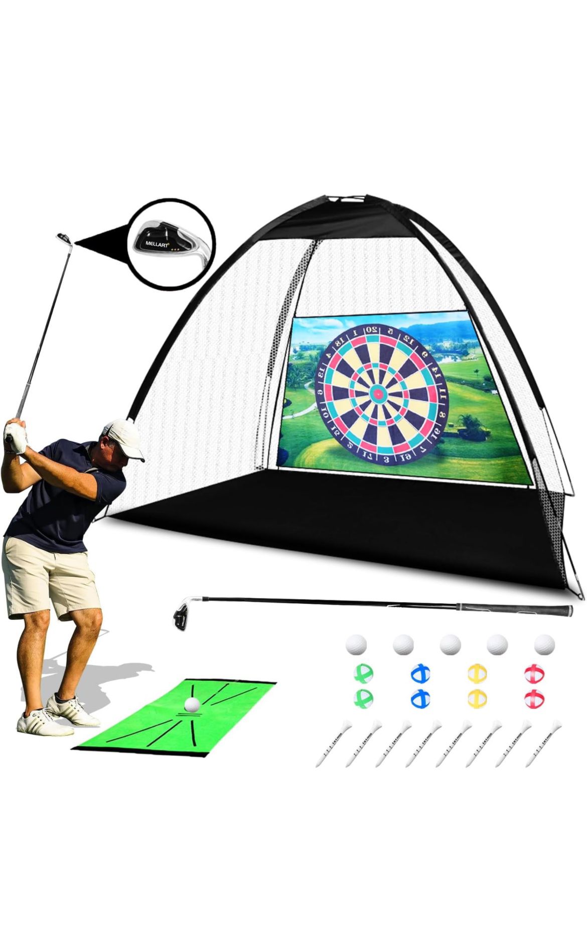 Golf Net Set, 10 x 7ft Golf Hitting Nets for Backyard Driving, Includes Clubs, Indoor/Outdoor Golf Chipping/Swing Practice Nets with Targets and Mats,