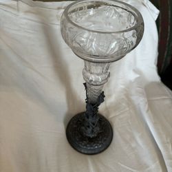 Antique 2 Piece Glass And Metal Vase