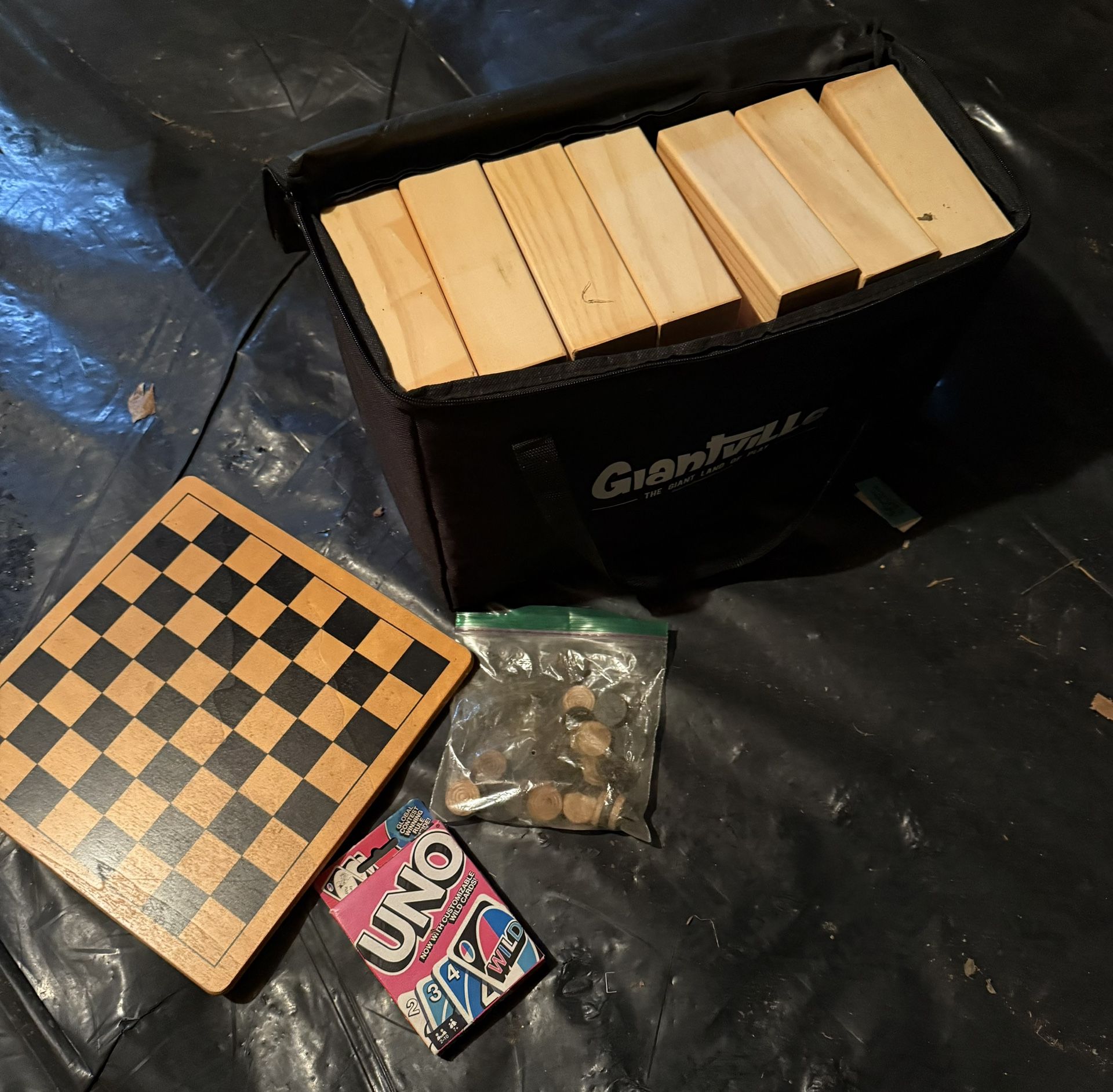 Game Bundle Uno Checkers Tic Tac Toe Large Jenga Stack