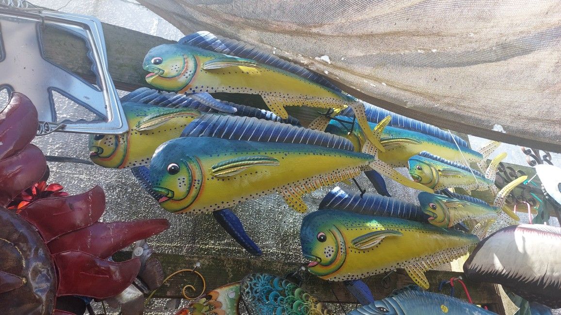 Large Colorful Haitian Metal Mahi School Wall Art 