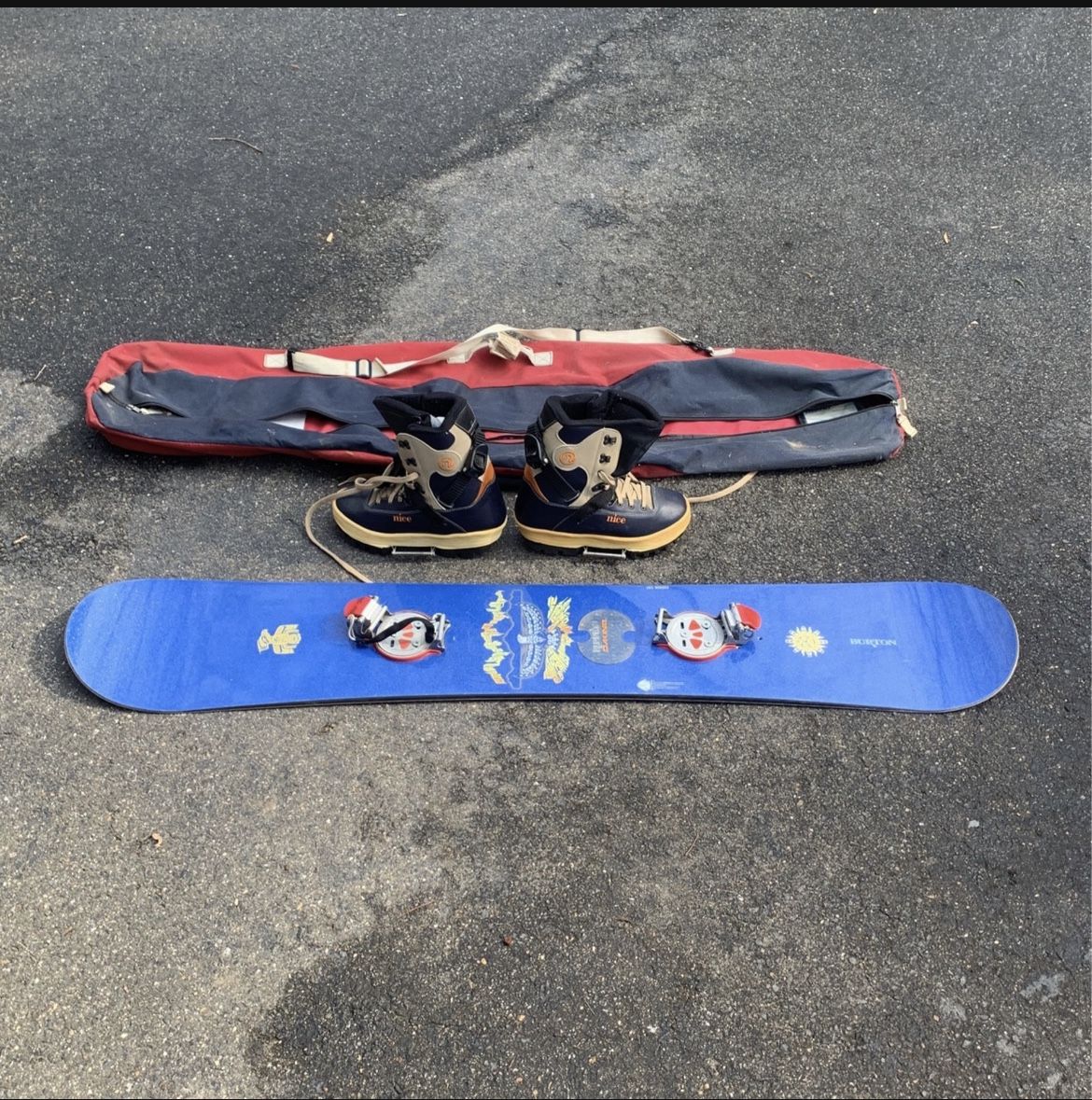 1999 Burton Rippey Pro-Model Vintage - 156 cm w/ Switch Step In Bindings and Nice Size 12 Boots And Travel Bag