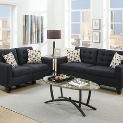 Brand New Black Linen 72" Sofa + 56" Loveseat 2PCs Set