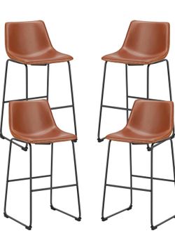 Sweetcrispy Counter Height Bar Stools Set of 4, 30 inch Height, Brown Faux Leather Barstools with Back, Armless, Kitchen Island Countertop, Comfortabl