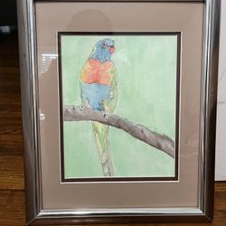Water Paint Parrot On A Perch