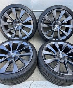 21” Tesla Model S Twin Turbine Sonic Carbon Grey Wheels Rims Tires TPMS OEM