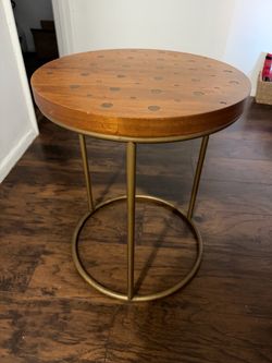 Round Wood Table Top with Brass Dot Inlay