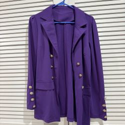 M-L Purple Double-Breasted Blazer with Gold Buttons