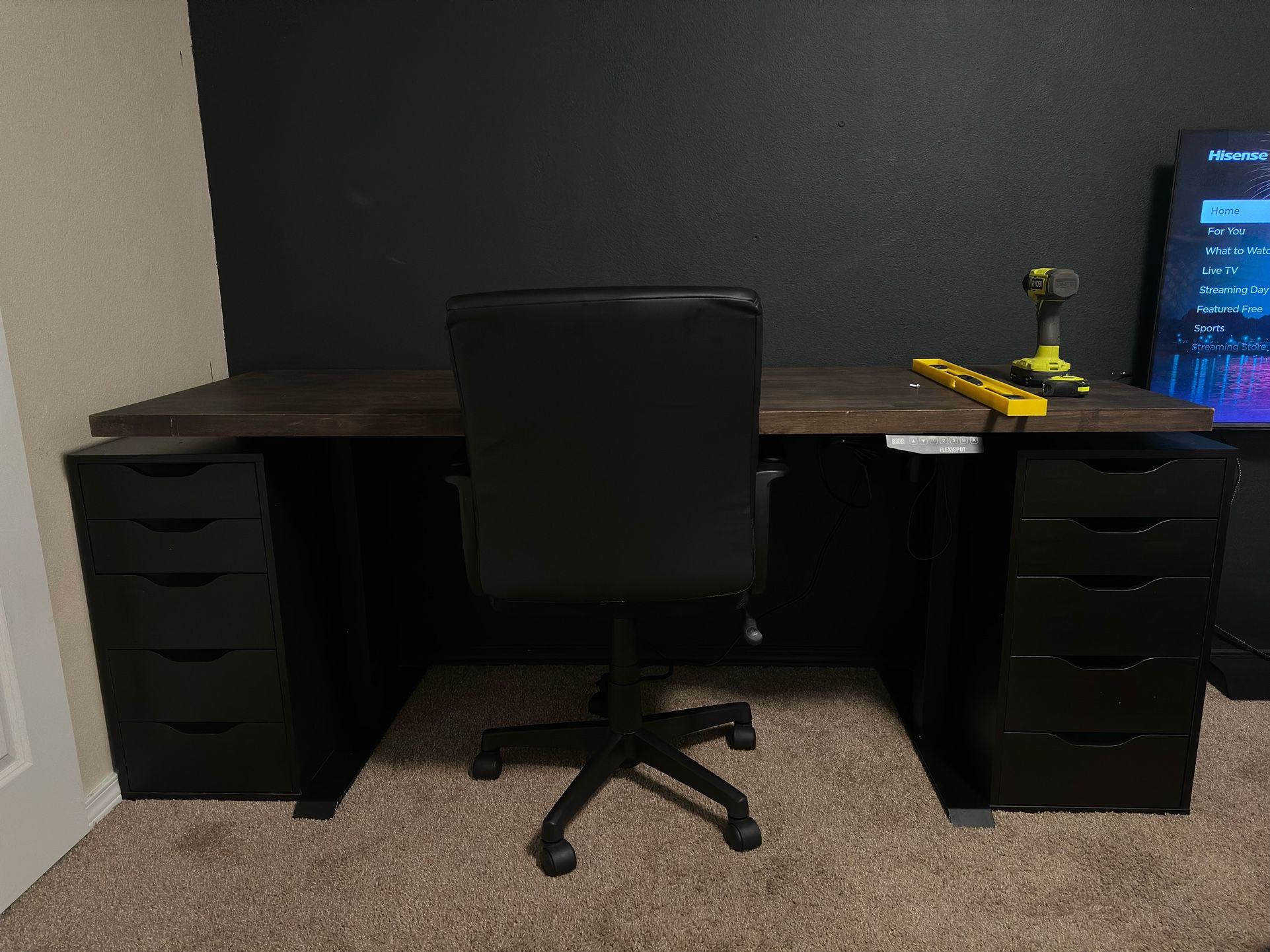 Adjustable Height Desk, Drawers And Office Chair