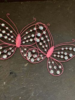 Pink Metal Jeweled Butterfly Wall Decor