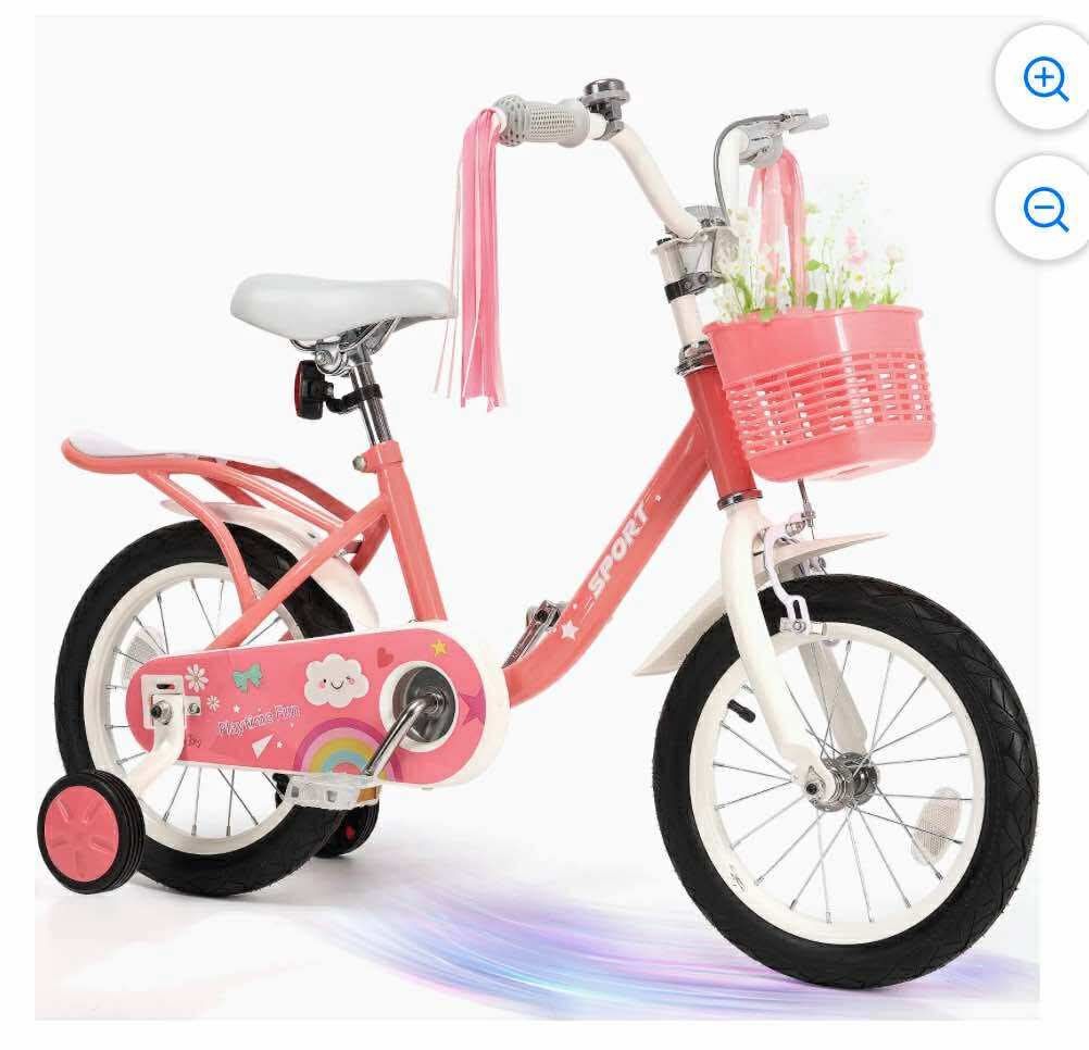 14Inch Kids Bike for Girls Boys with Training Wheels Basket Streamer Toddler Bike Rider 37 to 42 Inch - Pink S-3