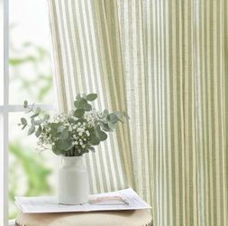 Linen Curtains, 50"x 90", Sage Green on Beige