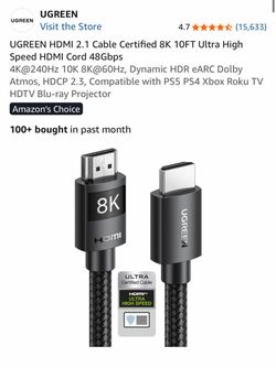 UGREEN 8K HDMI Cable, 10 Ft.  Certified Ultra High Speed HDMI Cord Alum New .