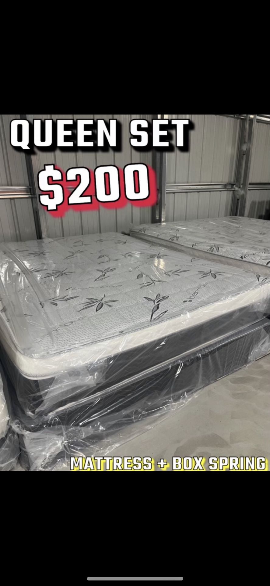 Queen Size Pillow Top Mattress With Box Spring Included