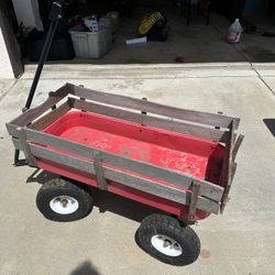 Lifted Wagon w/ Wood Rails/ Pneumatic Tires 