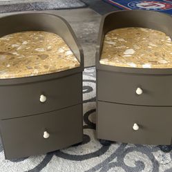 Matching Set Of 2 Drawer Rolling Nightstands/End Tables/Side Tables