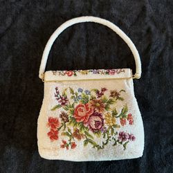 Vintage 50's Or 60'’s Glass Beaded And Hand Stitched Purse
