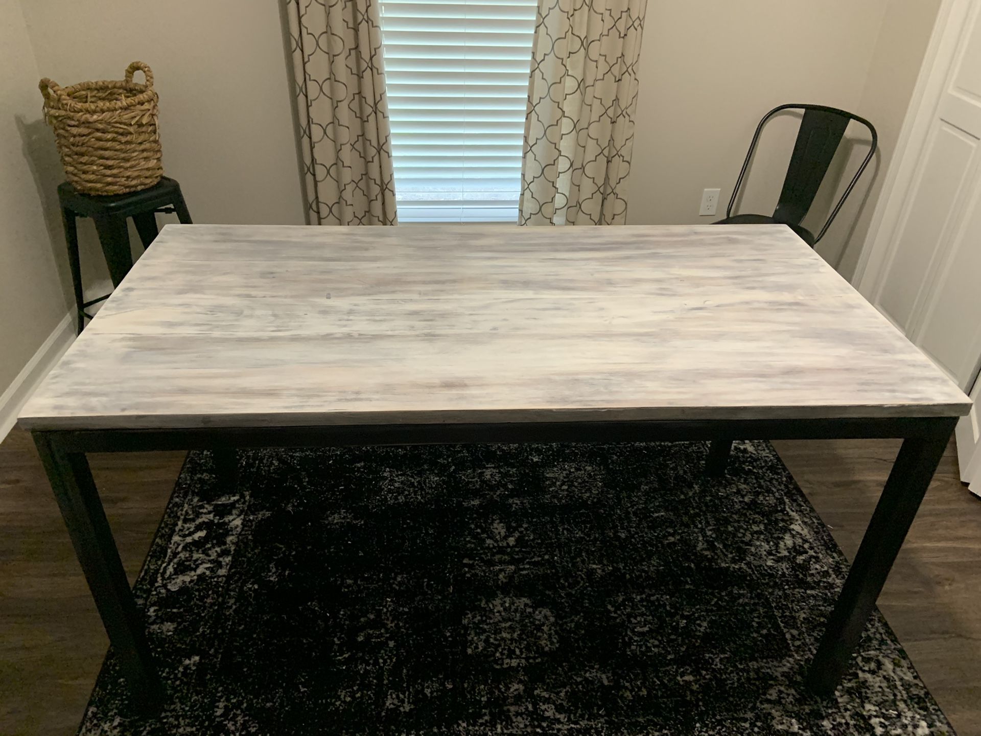 White-washed, solid wood + iron Nadeau dining table / desk