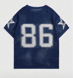 Navy Blue Mesh Knit Jersey Top Number 86
